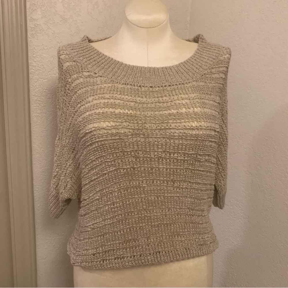 Hang Ten XL Taupe Lightweight Knit Short Sleeve Boatneck Sweater Beige
